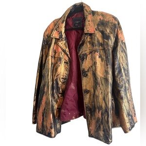 Custom art to wear 90s metallic painted Multicolor calfskin leather Jacket plus